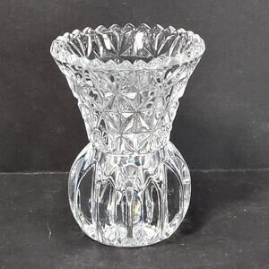 Vtg Cut Crystal Toothpick Holder Clear Mini Vase Sawtooth Edge Decor Minimalist